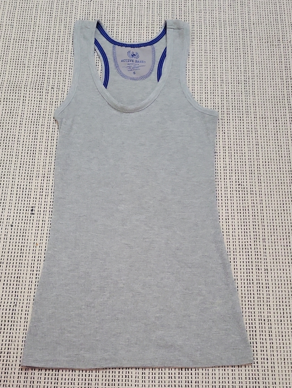 Active Basic Racerback Gray Ribbed Tank with Gray Trim Small - Picture 1 of 8